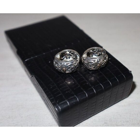 Sterling Silver & 14K Gold Bali Pebbled Flower Post Clip Earrings $250 - Picture 1 of 6